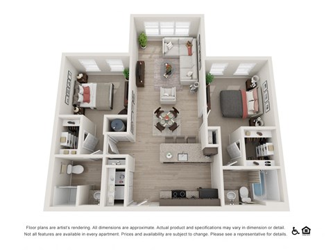Floor plan for 2 beds, 2 baths, 1031 sqft